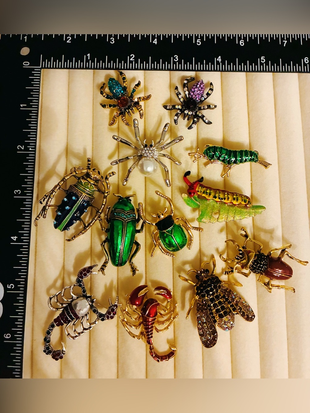 Lot of 12 Pieces Insect Bug Brooches Rhinestone Enamel Scorpion Spider Beetle